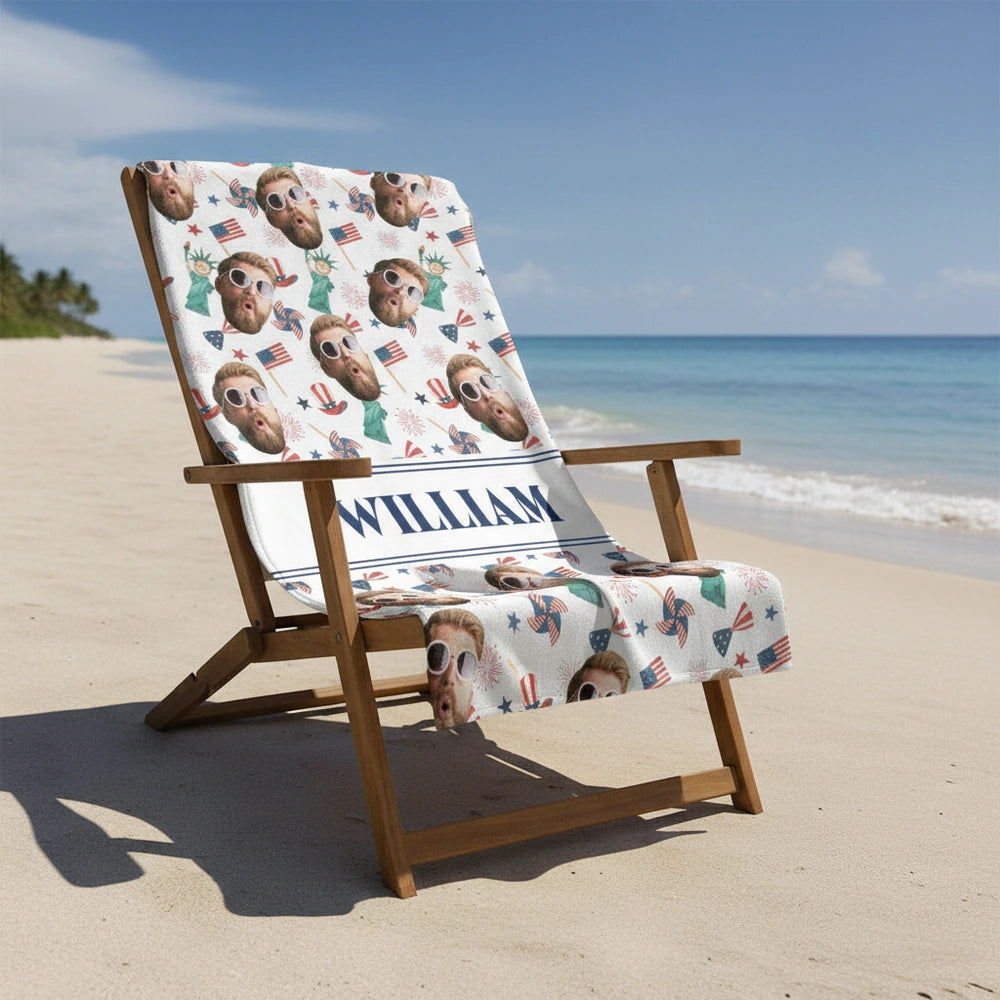 Custom Photo Upload Beach Towel with Patriotic Elements close-up detail