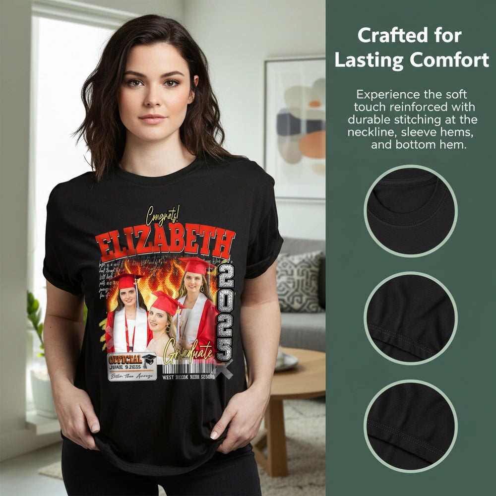 Custom Photo Upload Graduation Hoodie with Congrats Text close-up detail