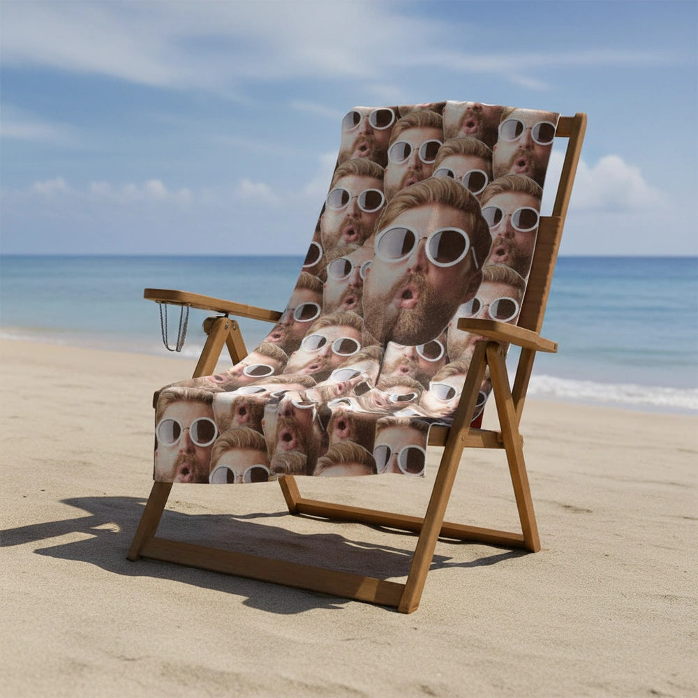 Custom Photo Upload Beach Towel with Repeated Face Print close-up detail