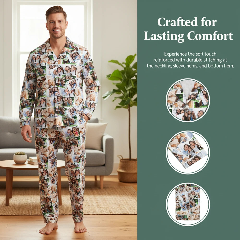 Custom Photo Upload Pajamas with Scattered Photo Collage close-up detail