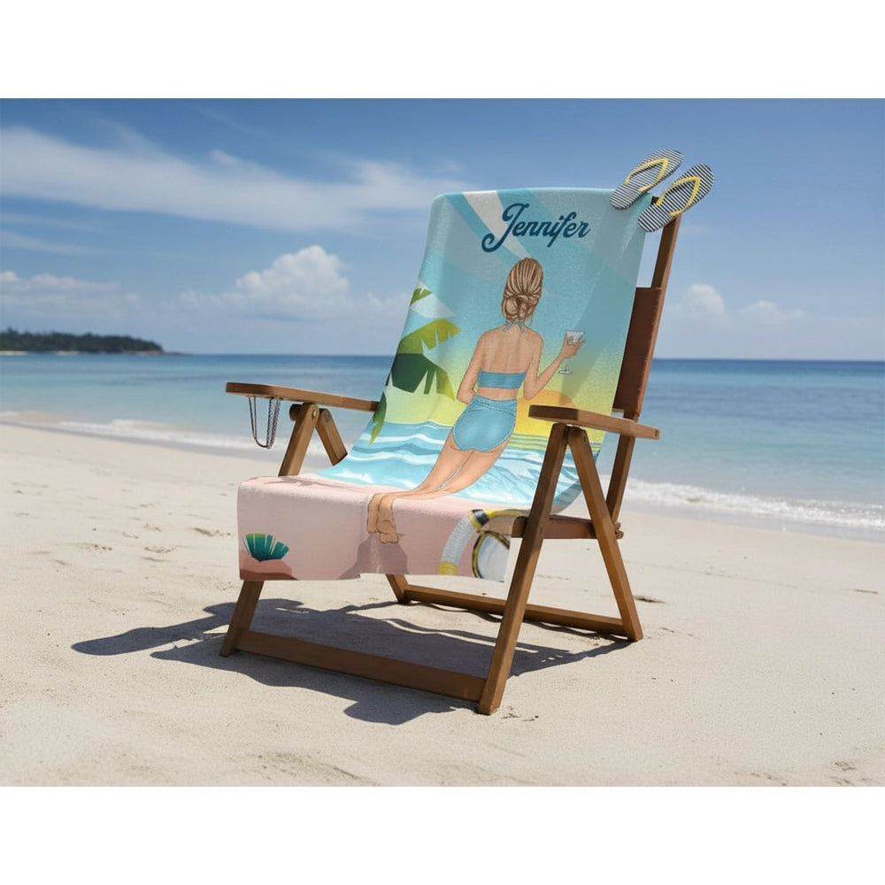 Custom Personalized Beach Towel with Ocean and Tropical Scene close-up detail