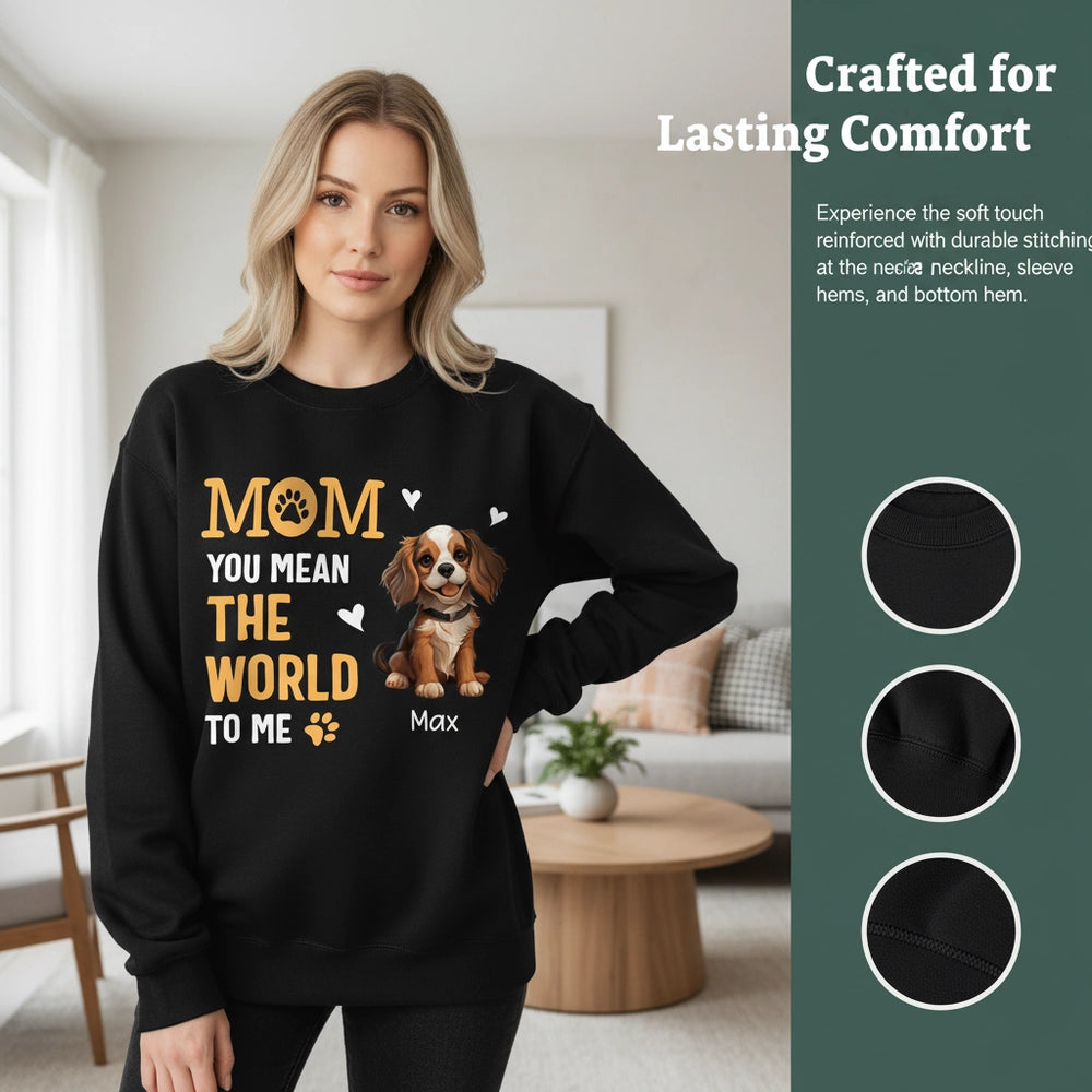 Custom Photo Hoodie with Dog & Mom You Mean The World To Me close-up detail