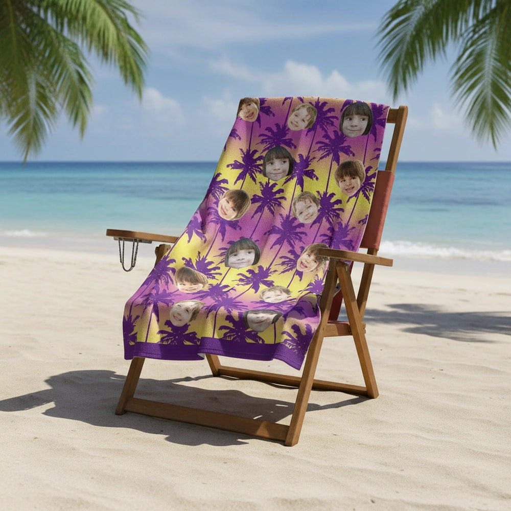 Custom Photo Upload Beach Towel with Tropical Palm Trees close-up detail