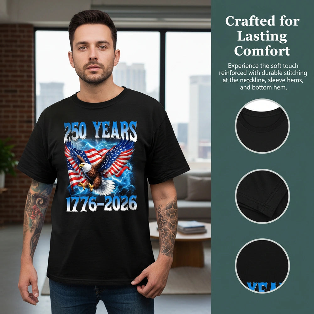 Custom Photo Upload Hoodie with 250 Years Eagle & American Flag close-up detail