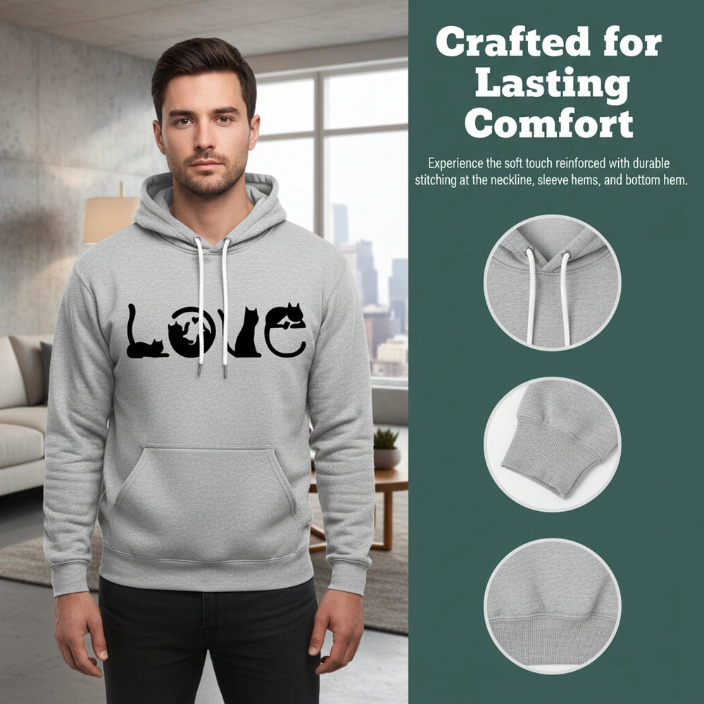 Custom Personalized Hoodie with Cat Love Design close-up detail