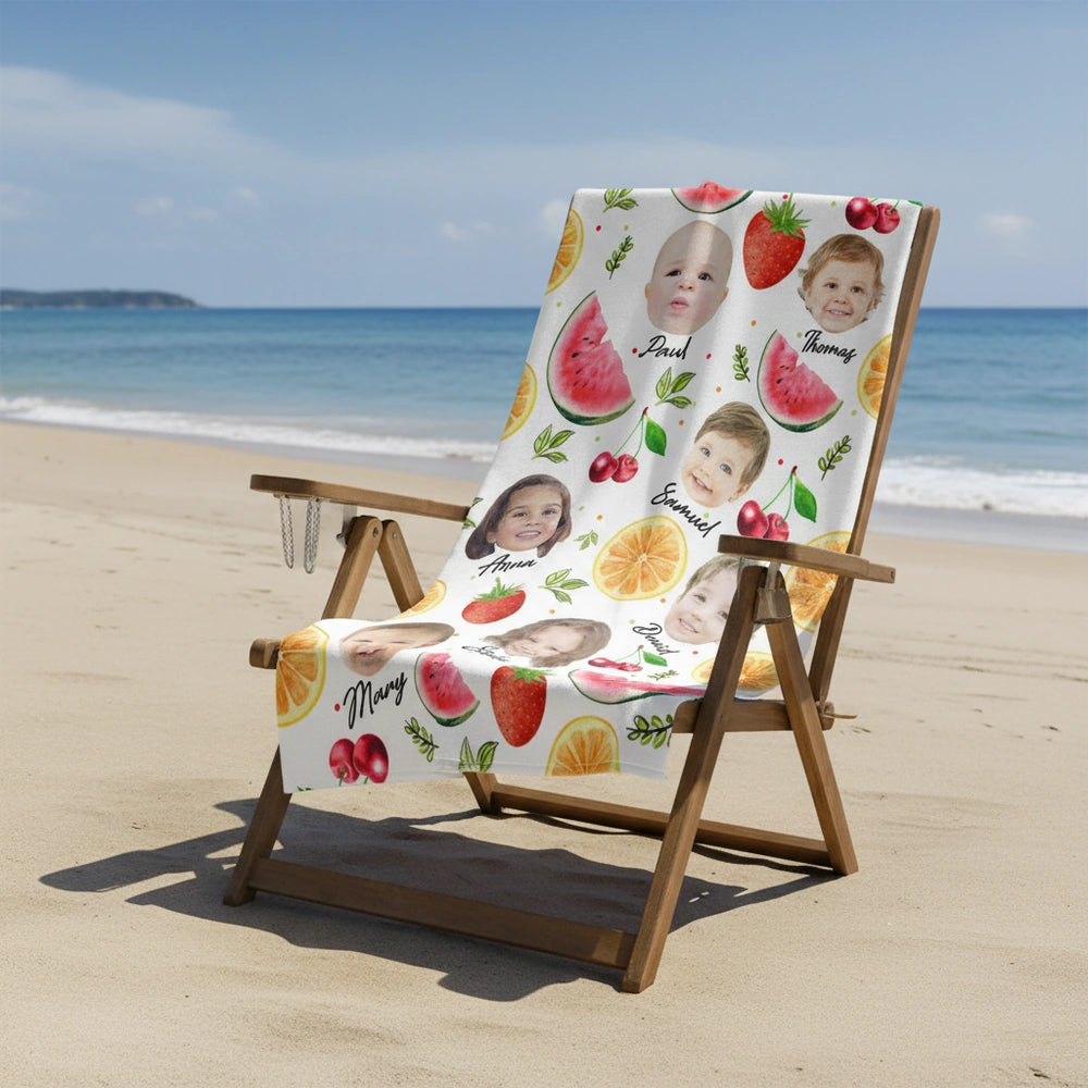 Custom Photo Upload Beach Towel with Watermelon Orange & Fruit close-up detail