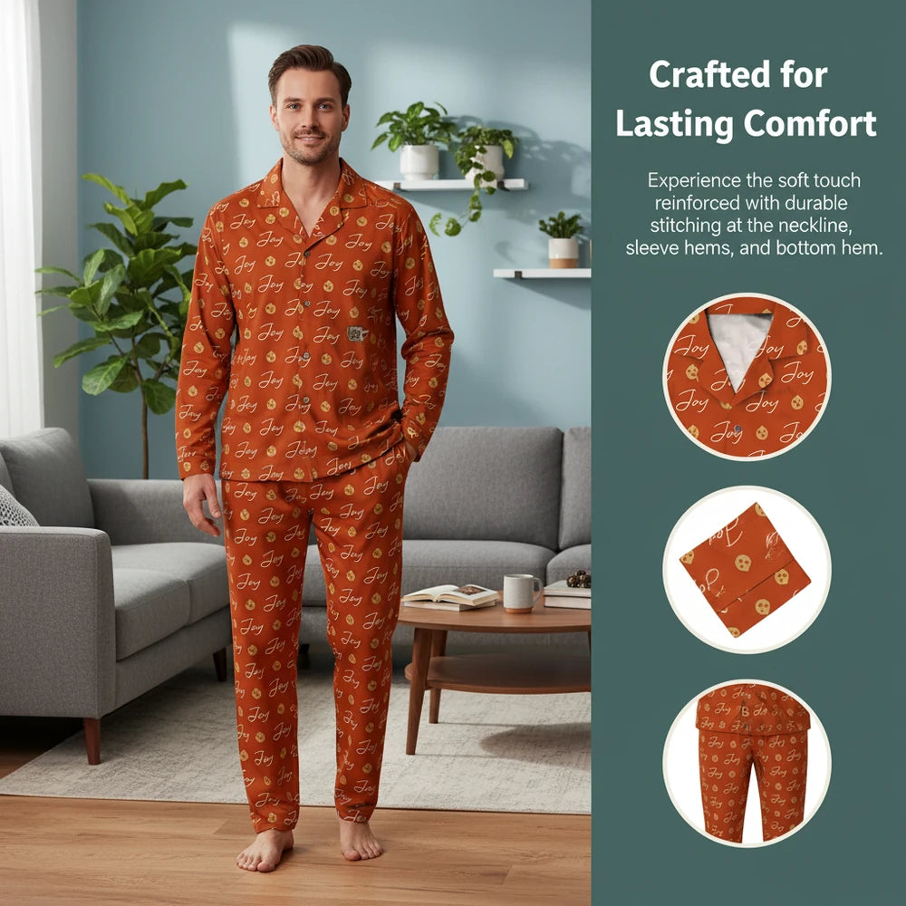 Custom Personalized Pajamas with Joy Text & Cookies Pattern close-up detail