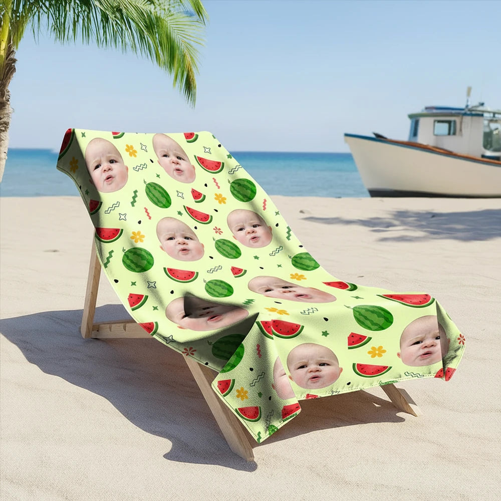Custom Photo Upload Beach Towel with Watermelon Pattern close-up detail