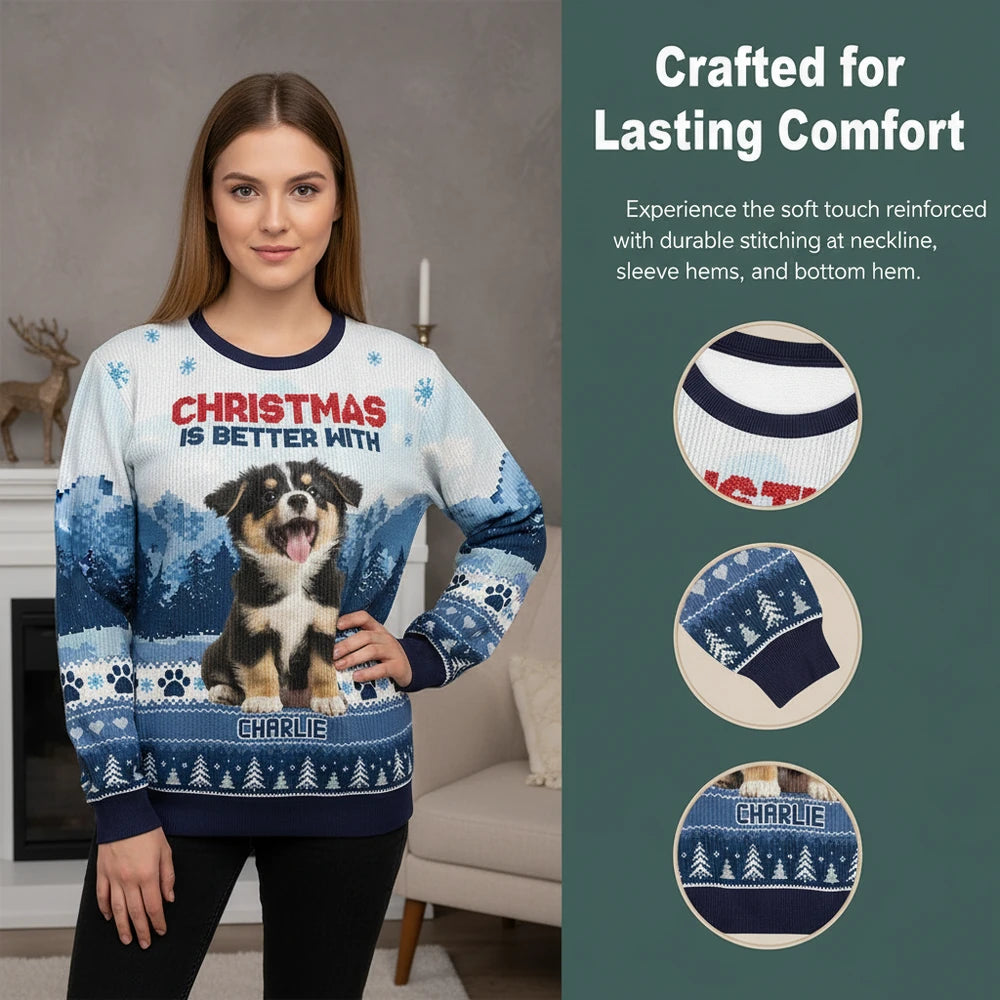 Custom Photo Upload Christmas Is Better With Sweater featuring Dog close-up detail