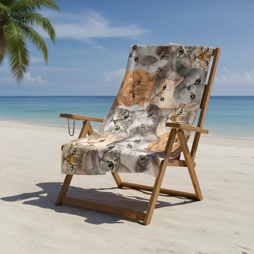 Custom Photo Upload Beach Towel with Cat Faces Collage close-up detail