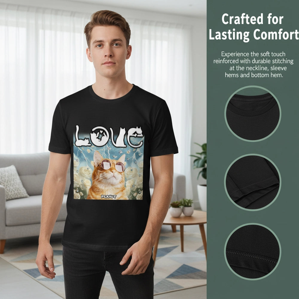 Custom Photo Upload Hoodie with Cat Love Design & Roses close-up detail