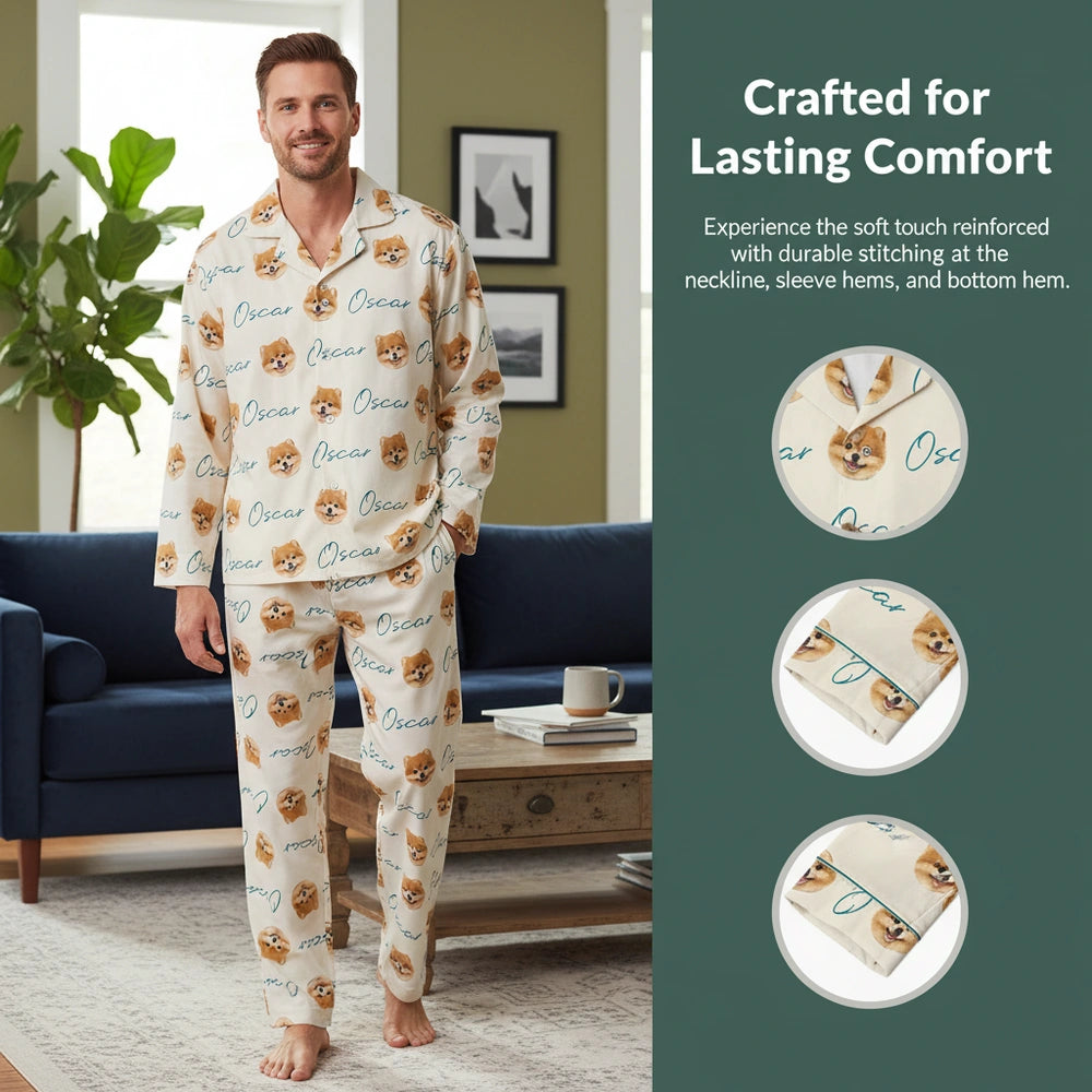 Custom Personalized Dog Photo Pajamas with Pet Portrait Pattern close-up detail