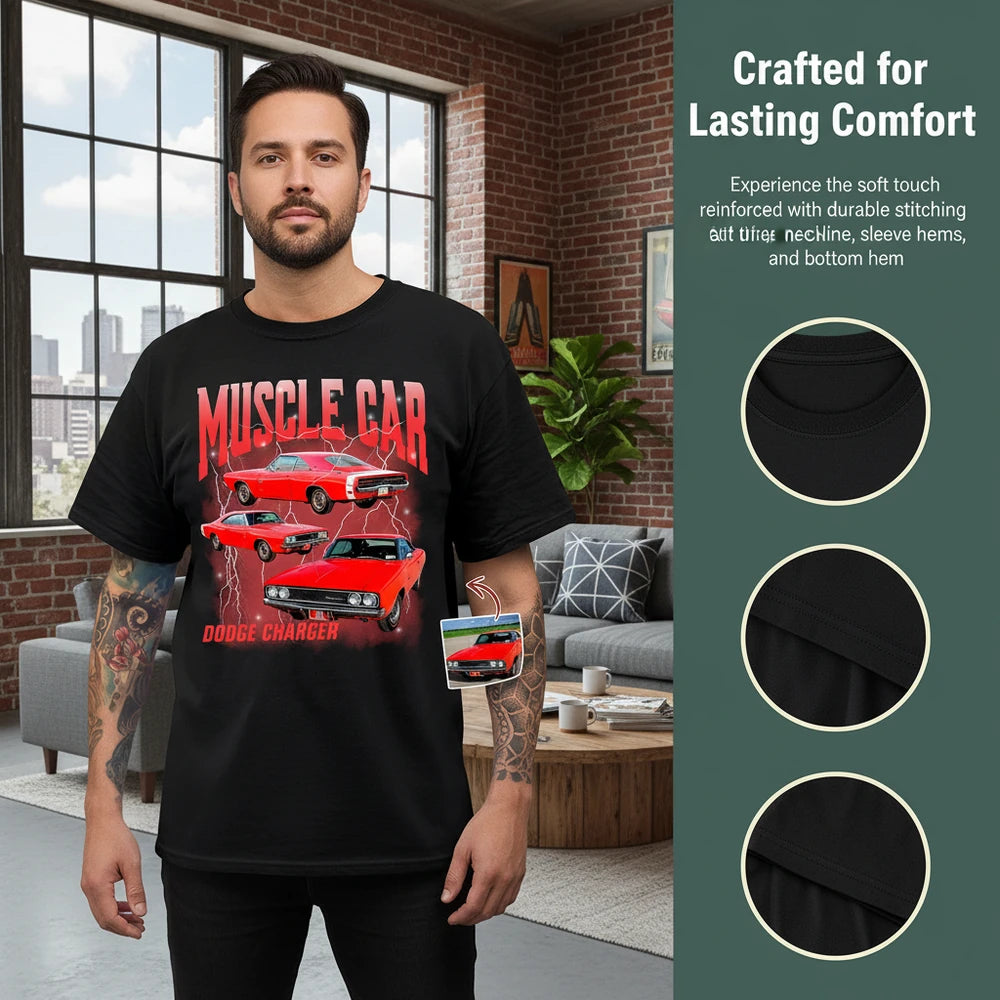 Custom Photo Upload Muscle Car Dodge Charger Hoodie close-up detail
