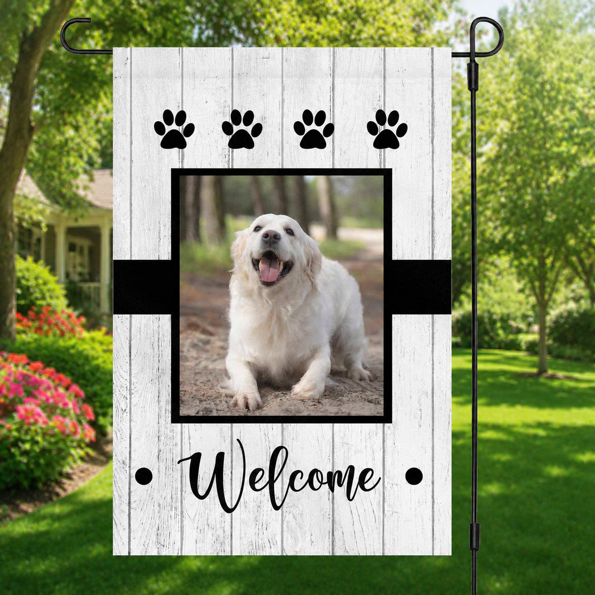 Dog Welcome Custom Garden Garden Flag - design close up view