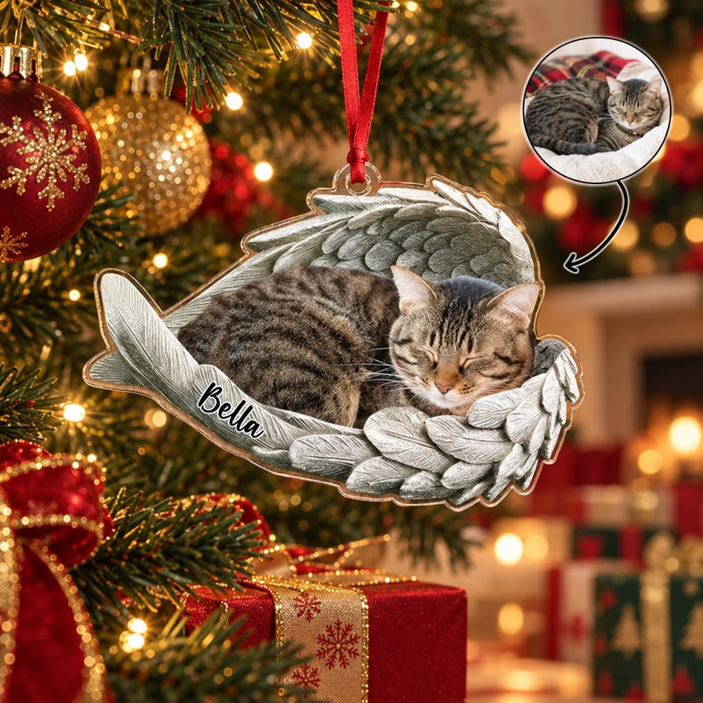 Custom Photo Upload Acrylic Ornament with Angel Wings 30L69