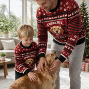 Custom Photo Upload Dog Dad Sweater with Paw Prints & Buffalo Plaid QC624