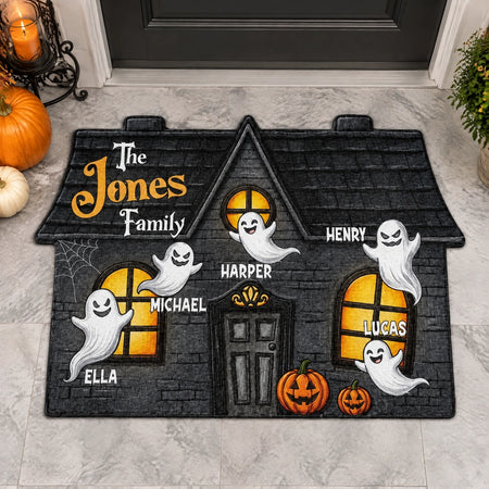 Custom Personalized Doormat with Haunted House & Ghosts I620Y