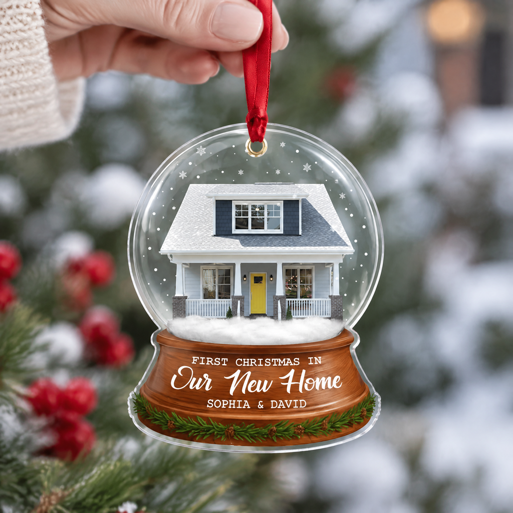Custom Photo Upload Acrylic Ornament with Snow Globe House 89JKL