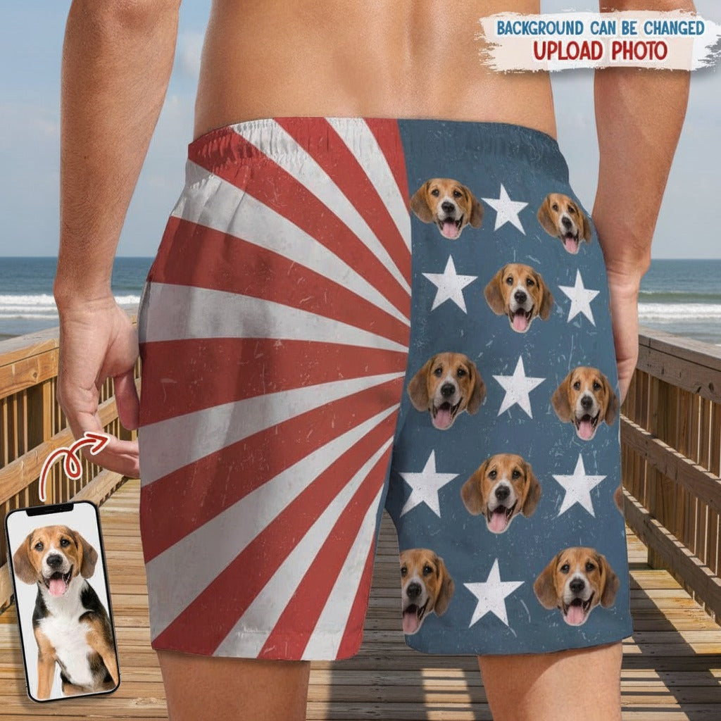 Custom Dog Photo US Stars Beach Short DNTRQ