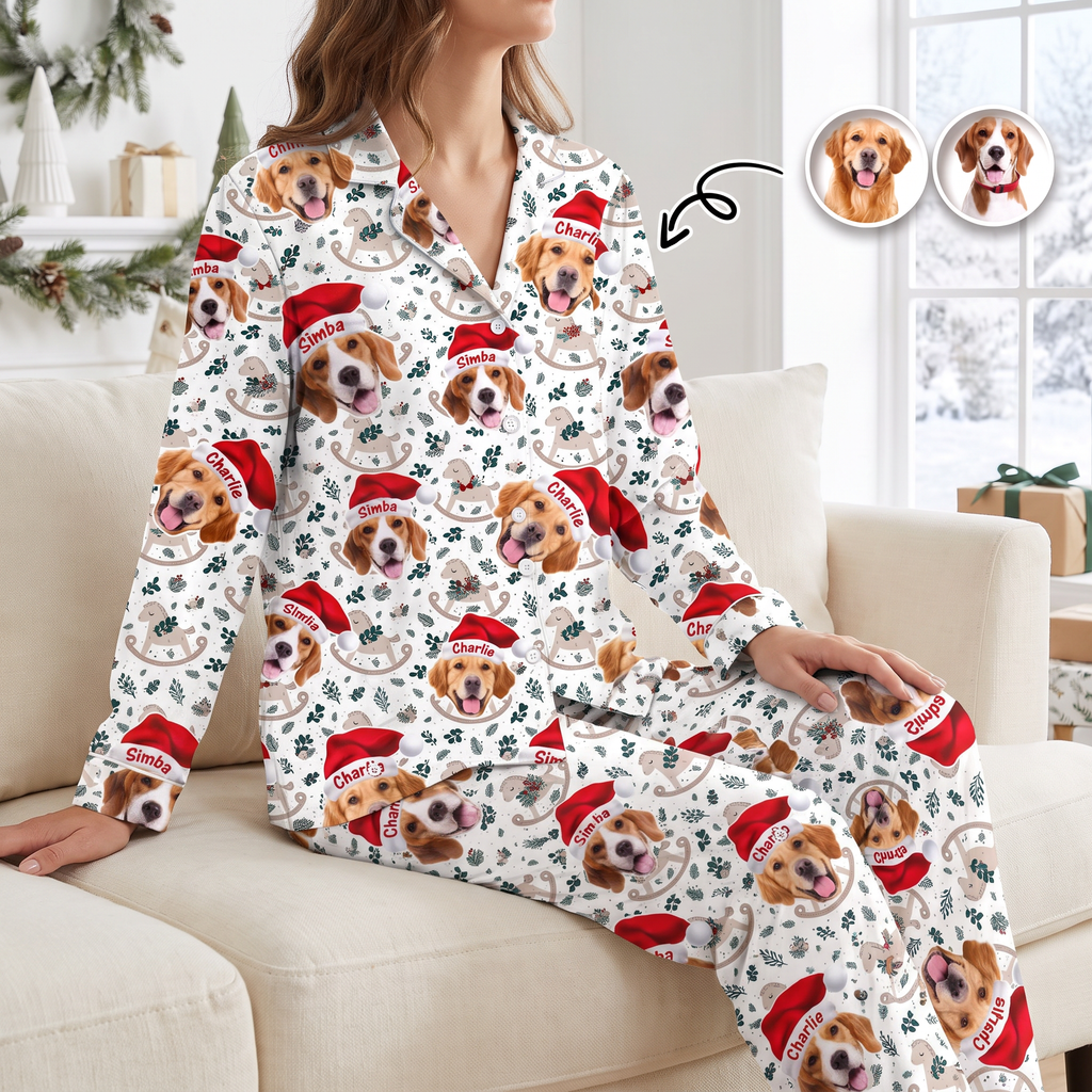 Custom Photo Upload Pajamas with Santa Hats 80P6T