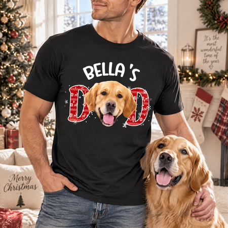 Custom Photo Upload T-Shirt with Buffalo Plaid Dad Design 0KR1T