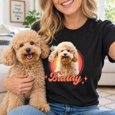 Custom Photo Upload T-Shirt with Retro Sunset Circle C2U9F