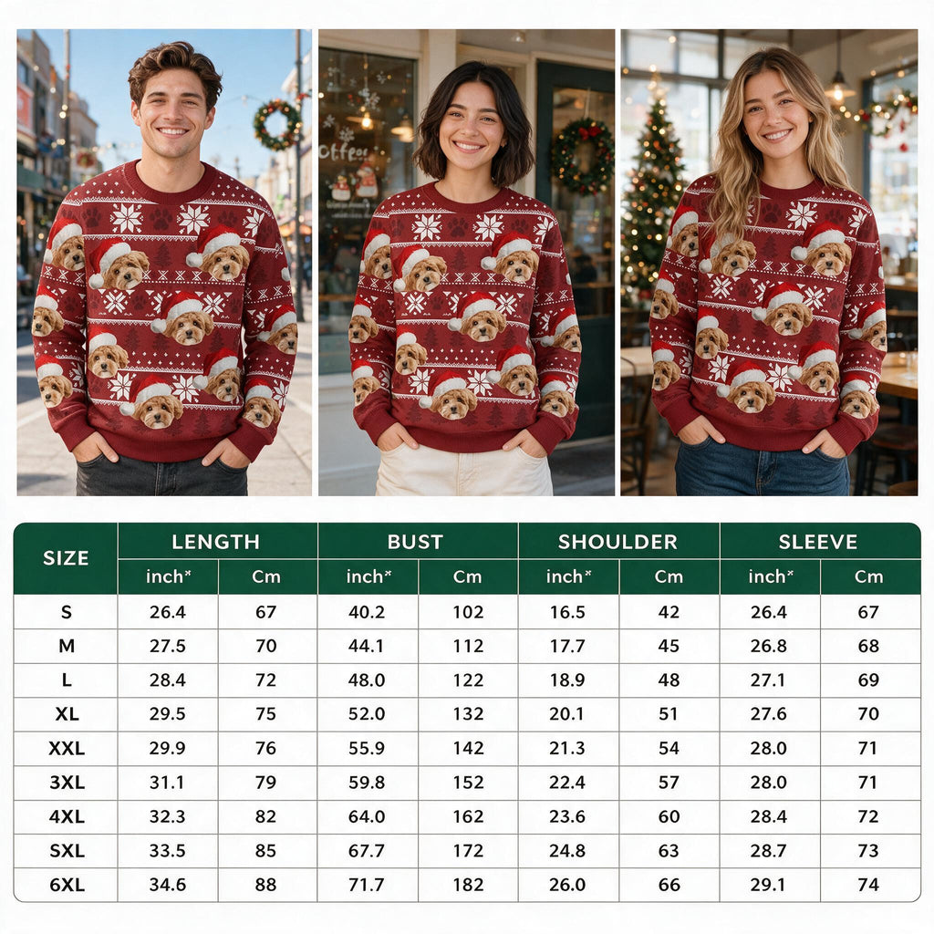Custom Photo Upload Christmas Sweater with Dogs in Santa Hats KQAAE