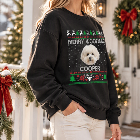 Custom Photo Upload Merry Woofmas Ugly Christmas Sweatshirt RN7EH