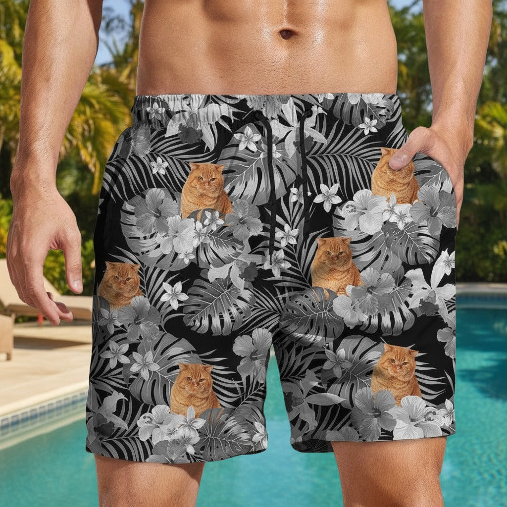 Custom Cat Photo Summer Tropical Beach Short FHLVD