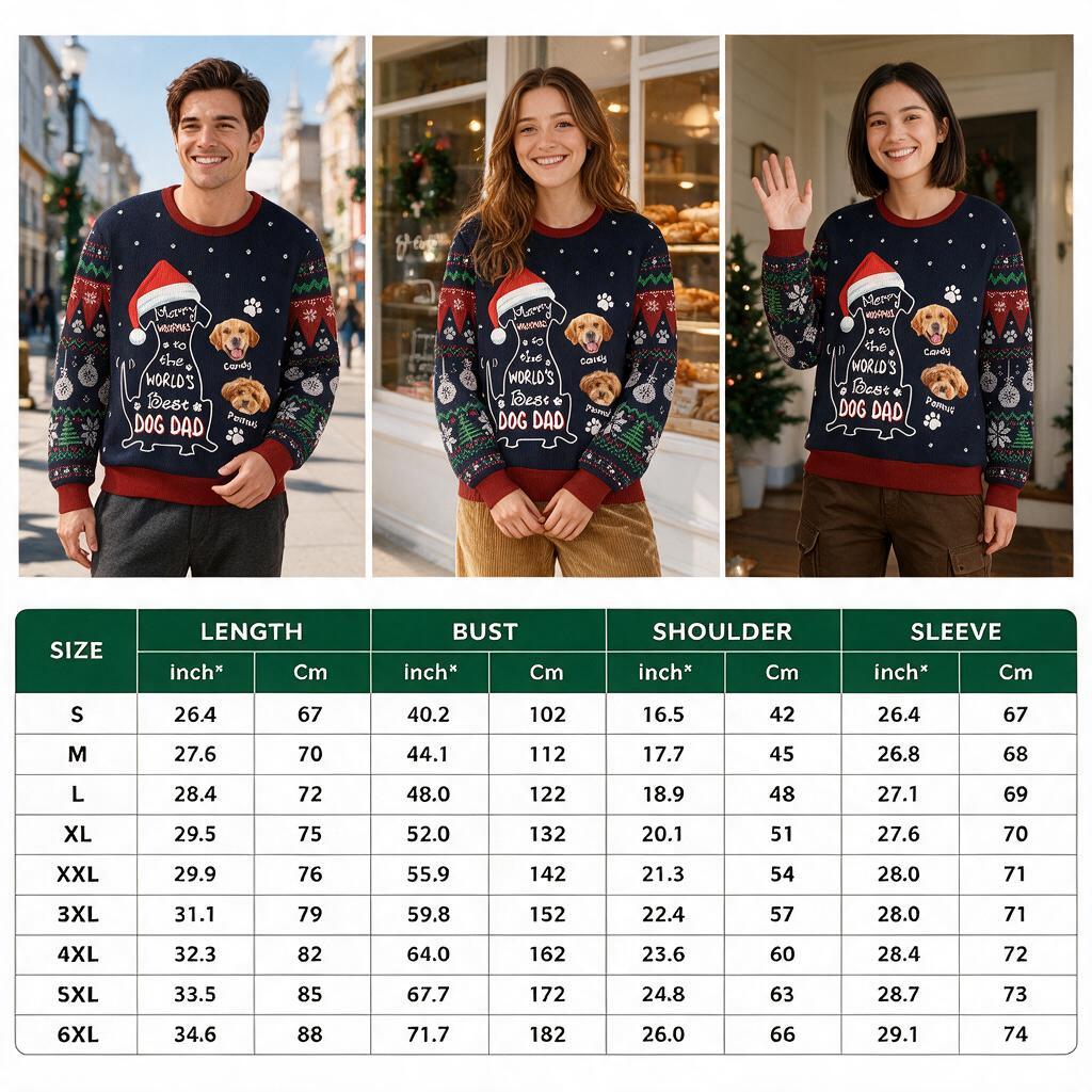 Custom Photo Upload Sweater Merry Woofmas to the World's Best Dog Dad 8NDJD