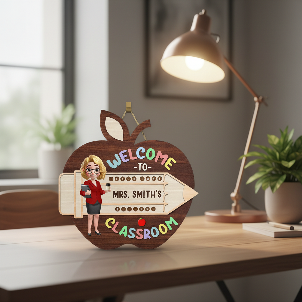 Teacher Apple Class Name - Personalized Custom Shaped Wood Sign Z6BAB