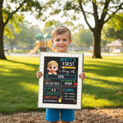 Kid Resting On Arms First Day Of School - Personalized School Sign 1CQRH