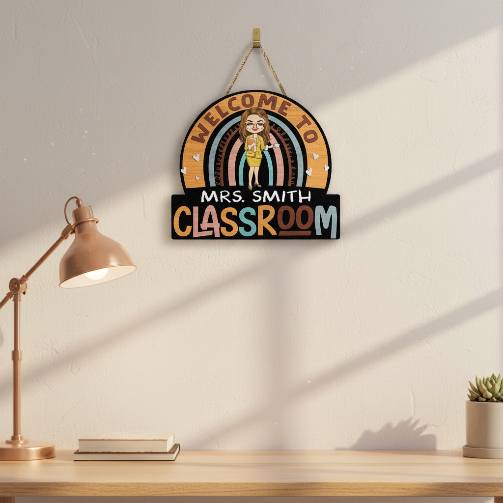 Teacher Welcome To Classroom - Gift For Teacher - Personalized Custom Shaped Wood Sign LYAWU