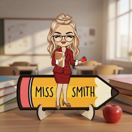 Teacher Pencil - Personalized 2-Layered Wooden Plaque With Stand K41SR