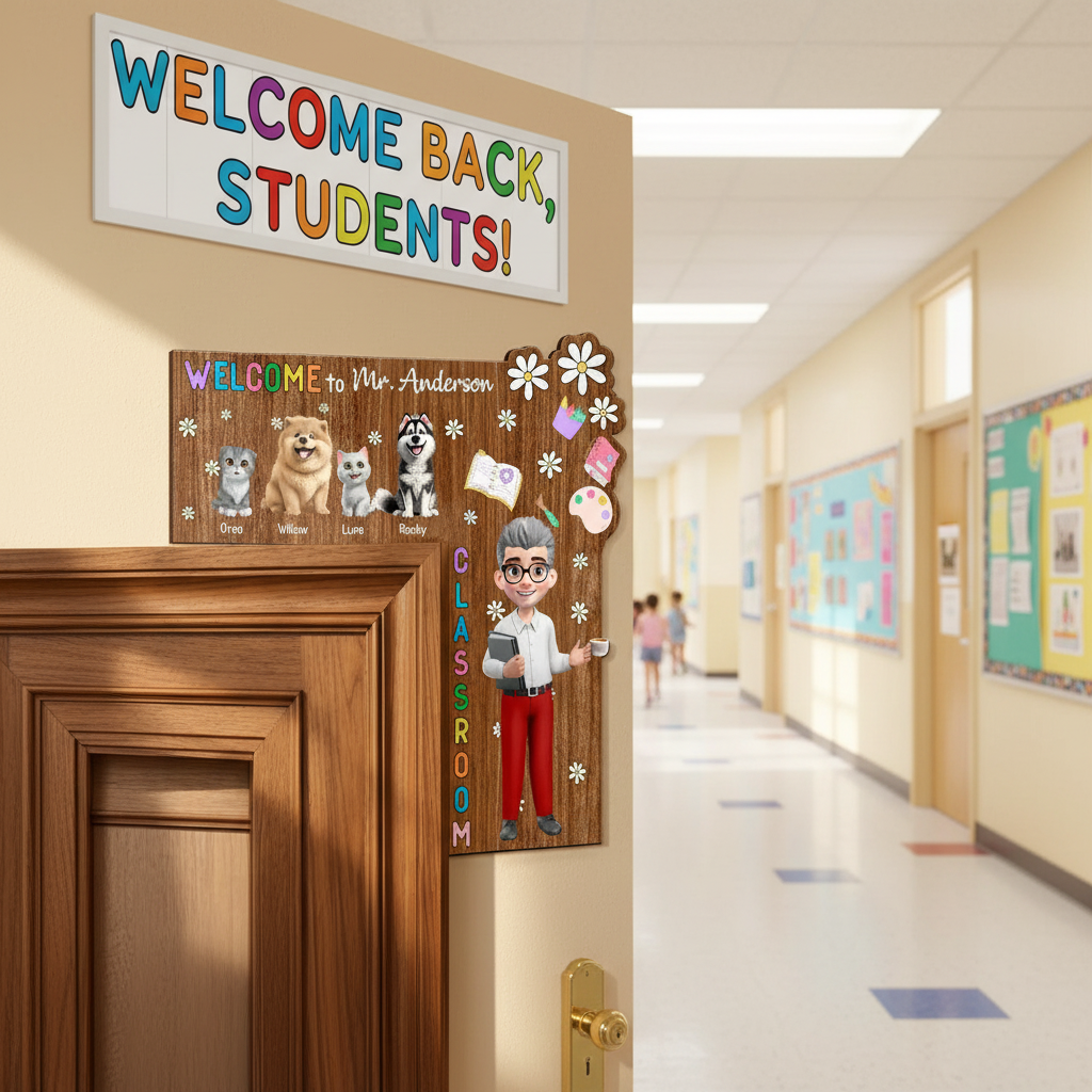 Welcome To My Class Cat Dog Mom Teacher - Personalized Door Corner Wood Sign ZTEH5