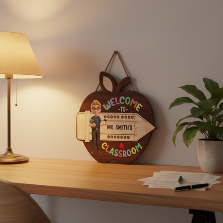 Teacher Apple Class Name - Personalized Custom Shaped Wood Sign Z6BAB