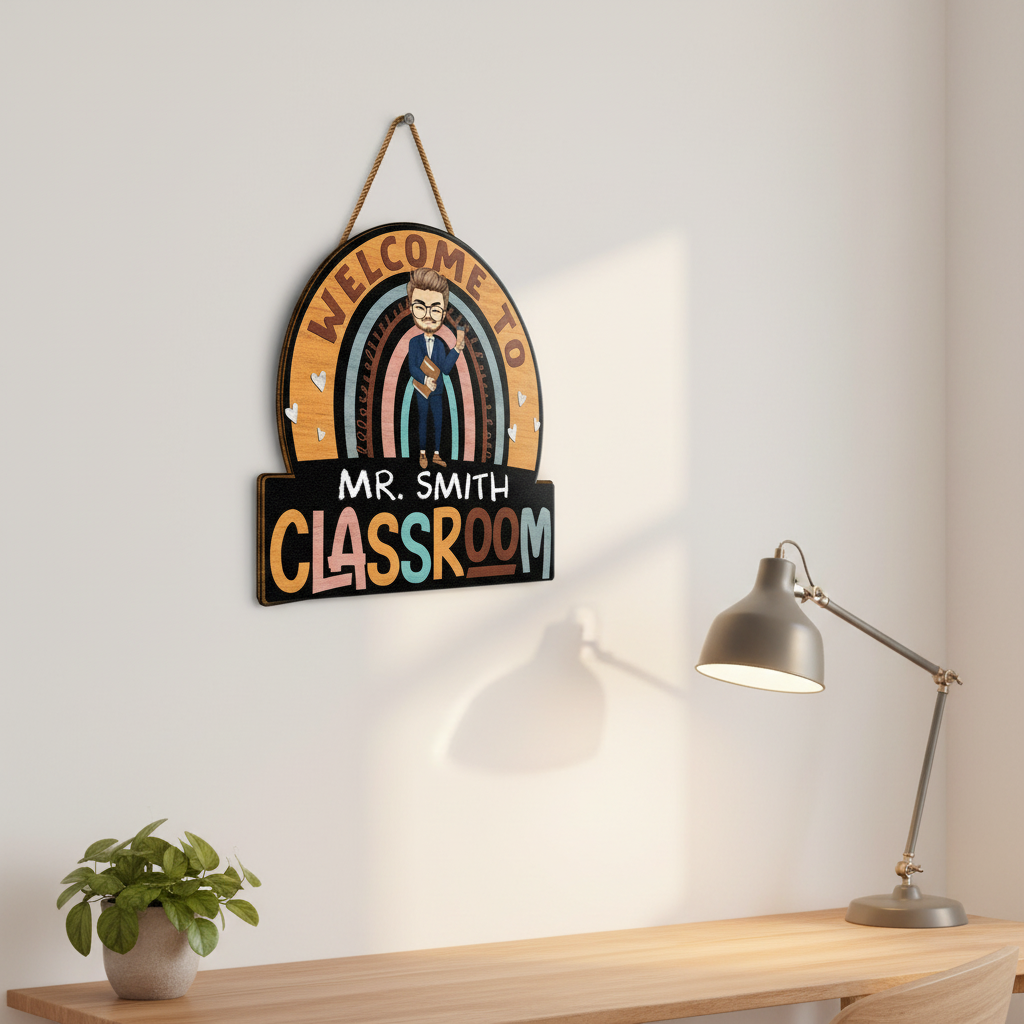 Teacher Welcome To Classroom - Gift For Teacher - Personalized Custom Shaped Wood Sign LYAWU