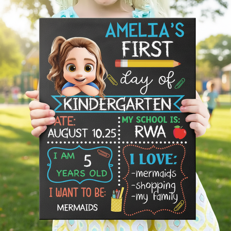Kid Resting On Arms First Day Of School - Personalized School Sign 1CQRH