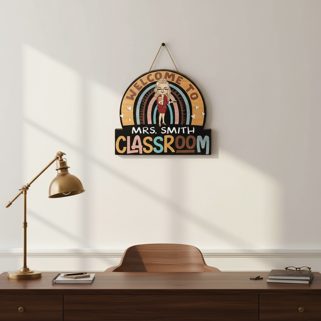Teacher Welcome To Classroom - Gift For Teacher - Personalized Custom Shaped Wood Sign LYAWU