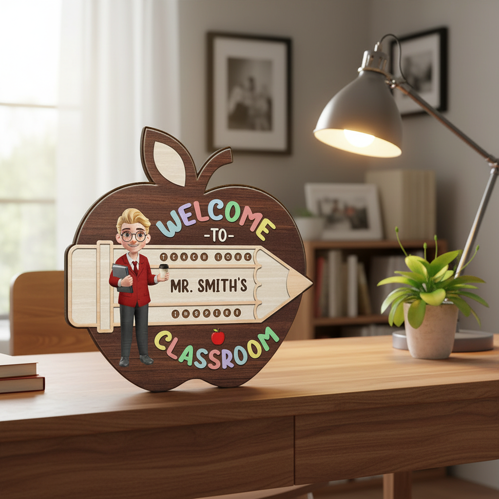 Teacher Apple Class Name - Personalized Custom Shaped Wood Sign Z6BAB