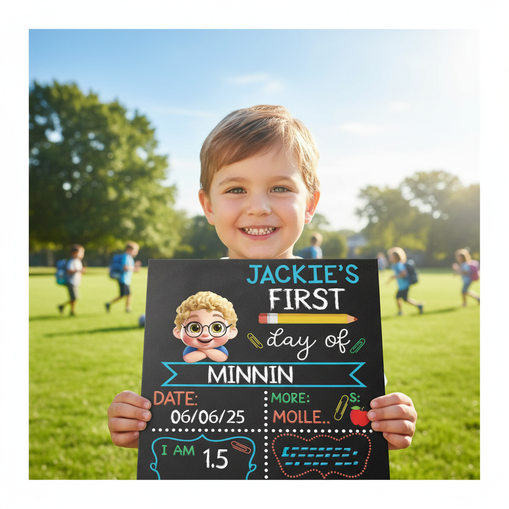 Kid Resting On Arms First Day Of School - Personalized School Sign 1CQRH