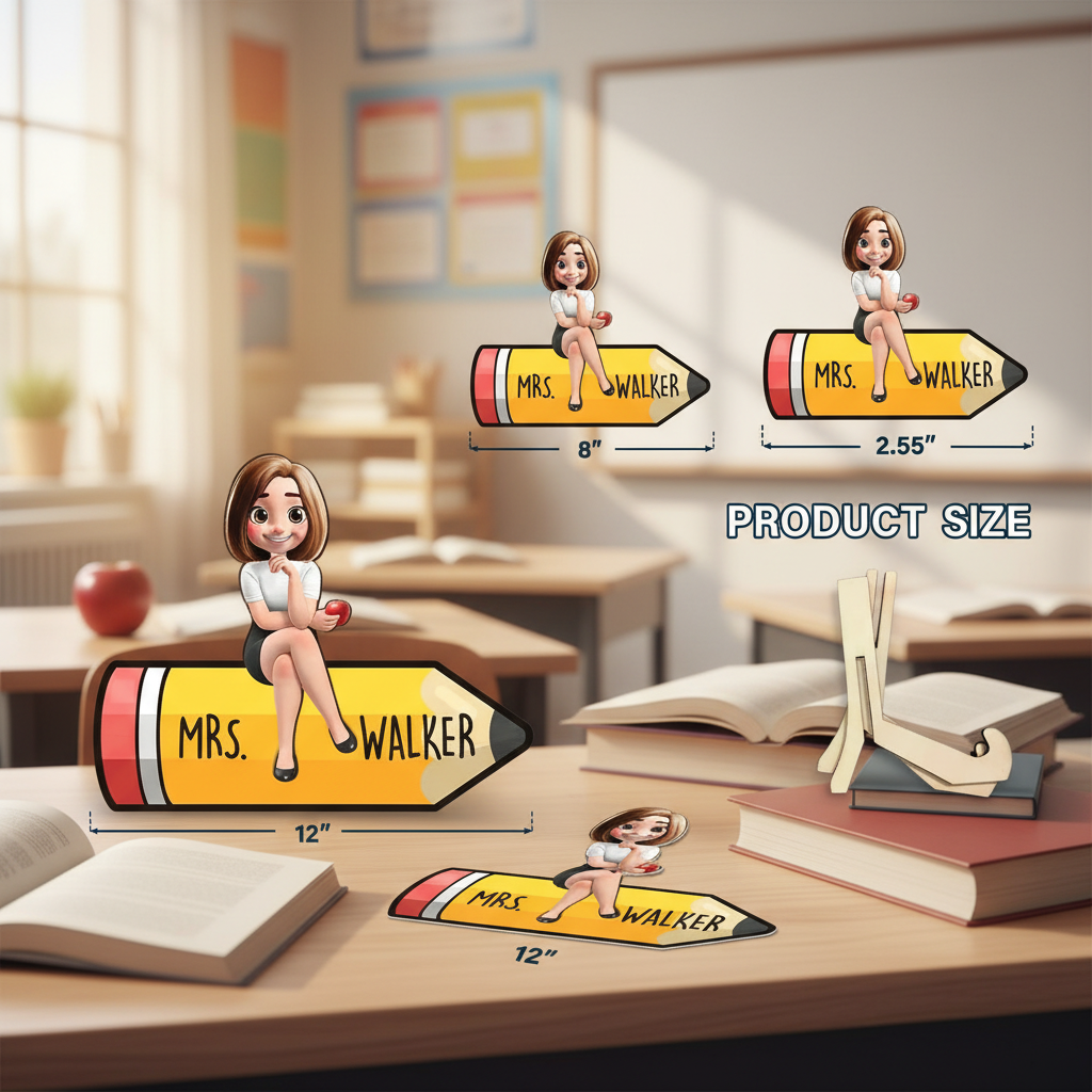 Teacher Sitting On The Pencil - Personalized 2-Layered Wooden Plaque With Stand 4I986