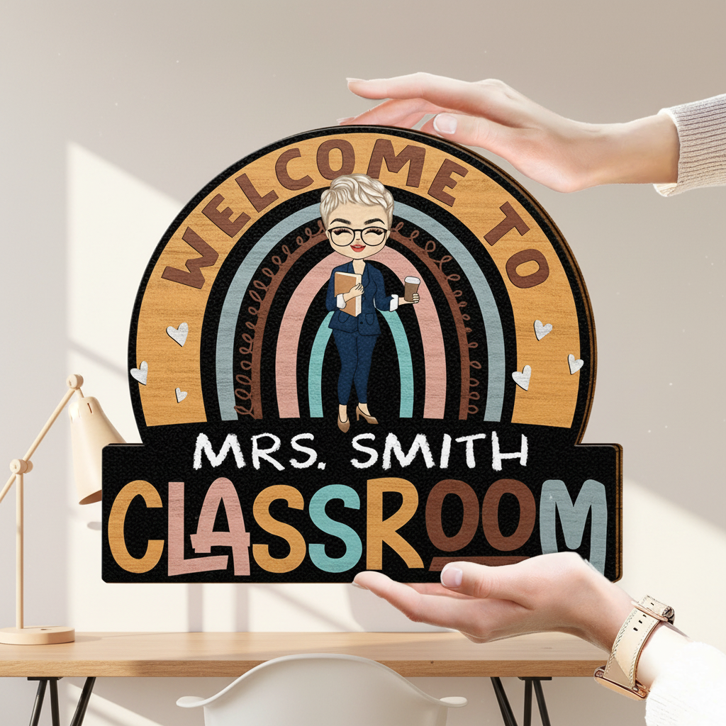 Teacher Welcome To Classroom - Gift For Teacher - Personalized Custom Shaped Wood Sign LYAWU