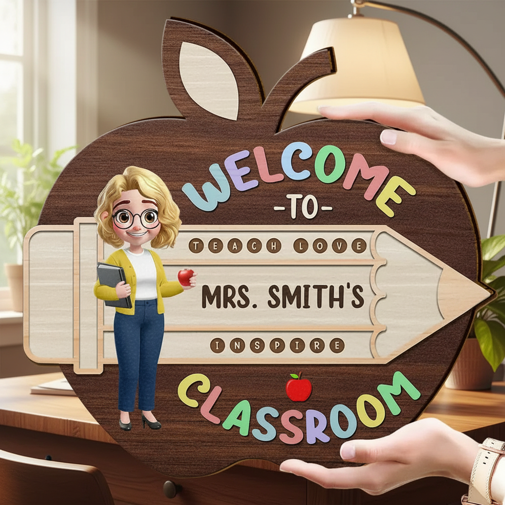 Teacher Apple Class Name - Personalized Custom Shaped Wood Sign Z6BAB