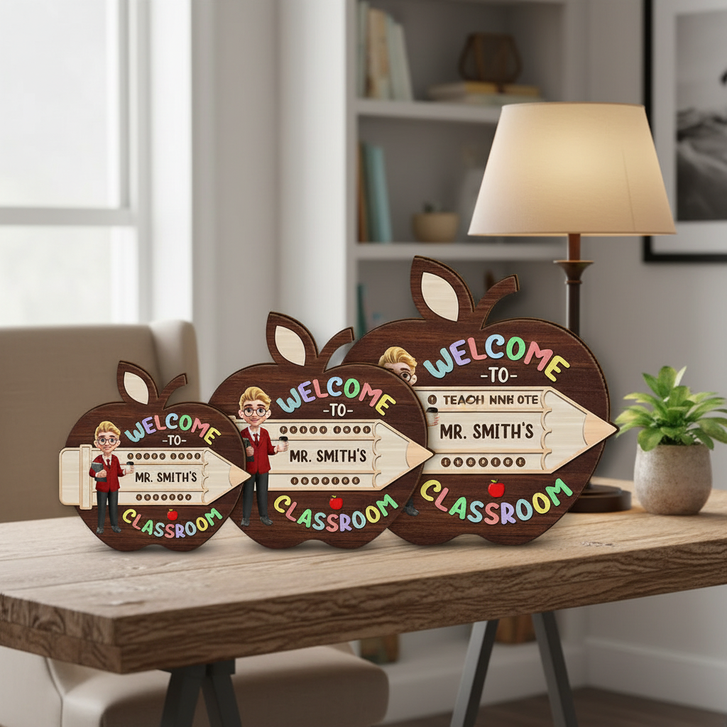 Teacher Apple Class Name - Personalized Custom Shaped Wood Sign Z6BAB