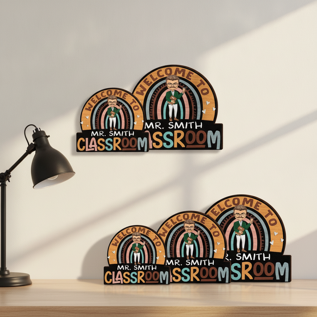 Teacher Welcome To Classroom - Gift For Teacher - Personalized Custom Shaped Wood Sign LYAWU