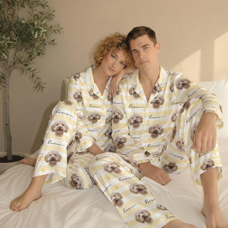 Custom Photo Upload Pajamas with Pink Stripes PA01