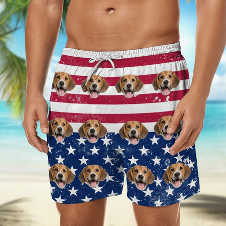 Custom Photo America Flag Dog Lover Beach Short B2QH6