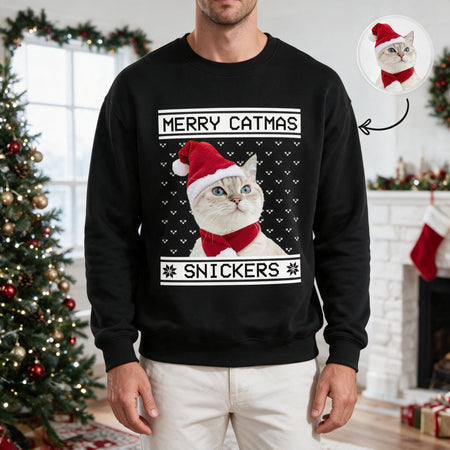 Custom Photo Upload Merry Catmas Snickers Cat Sweatshirt G797G