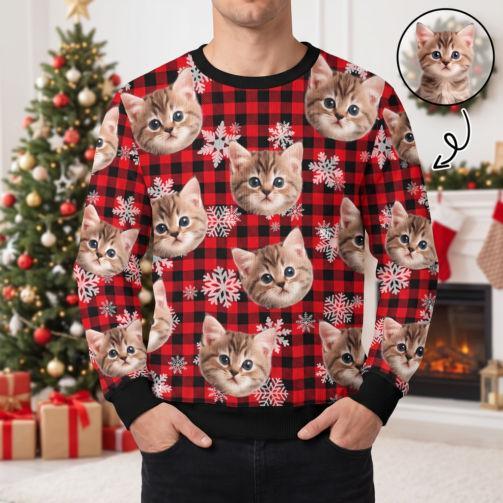 Funny Cat Face Ugly Christmas Sweater Gift 8QJ7W